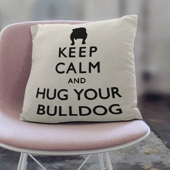 Bulldog velvet pillow, plus 2 linen pillow shams & stocking. New Bull dog decor - Picture 12 of 14